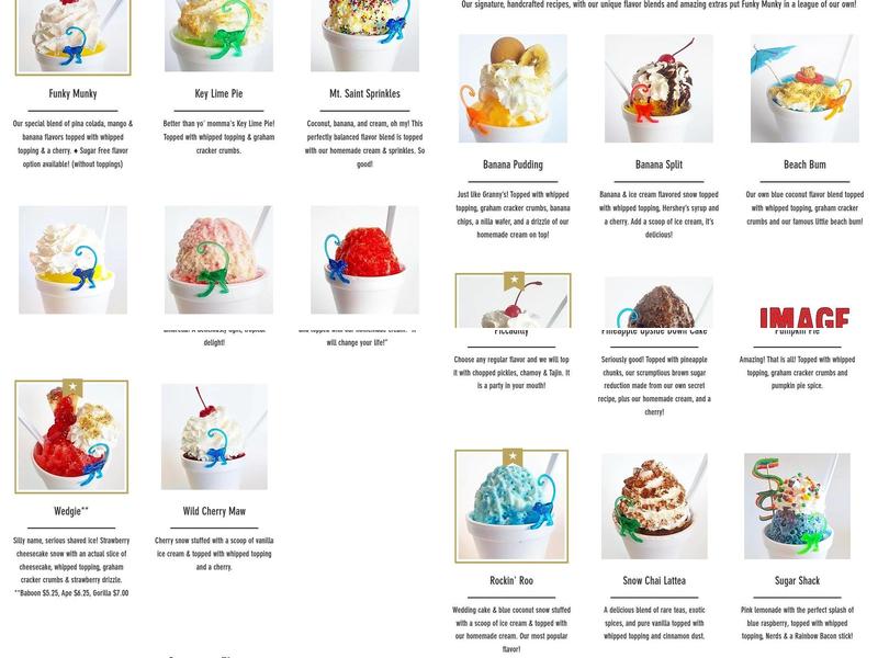 Funky Munky Shaved Ice Menu