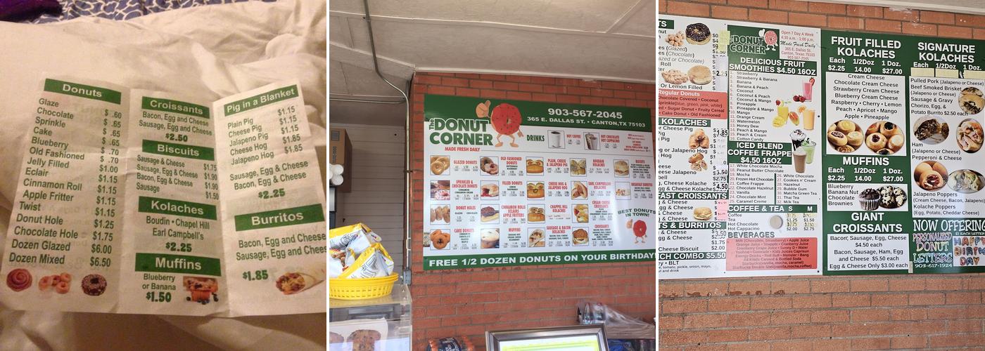 Donut Corner Menu