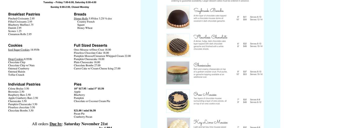 Pursuit of Pastry Menu