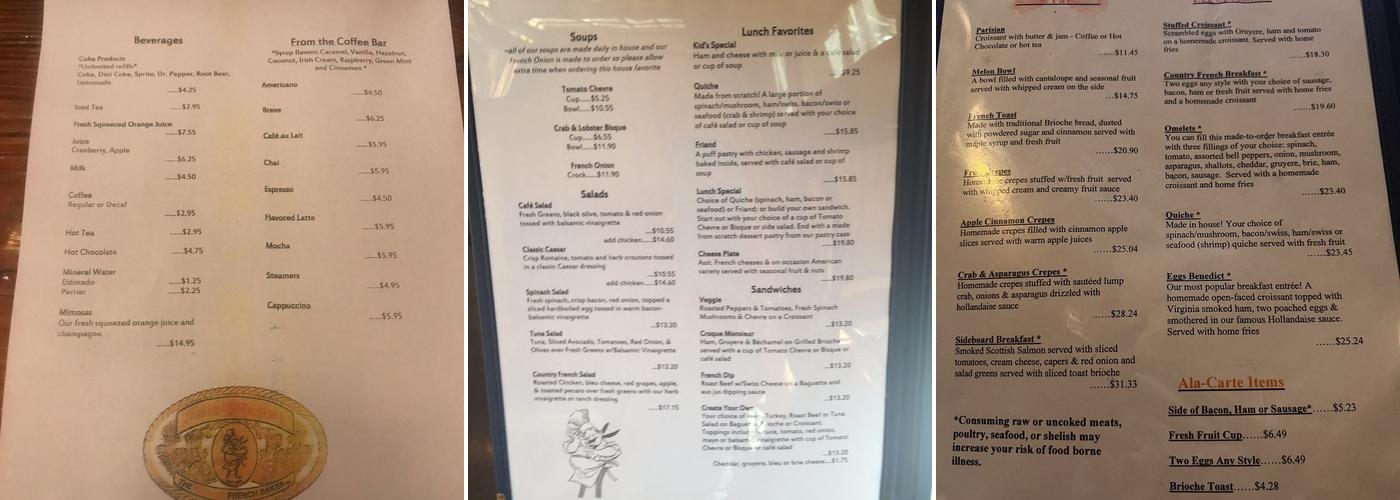 John Pierre's French Bakery Menu