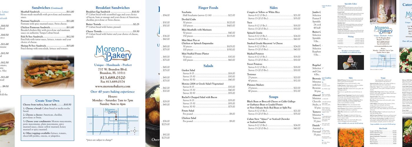Moreno Bakery Menu