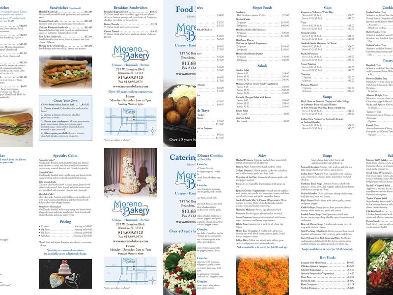 Moreno Bakery Menu