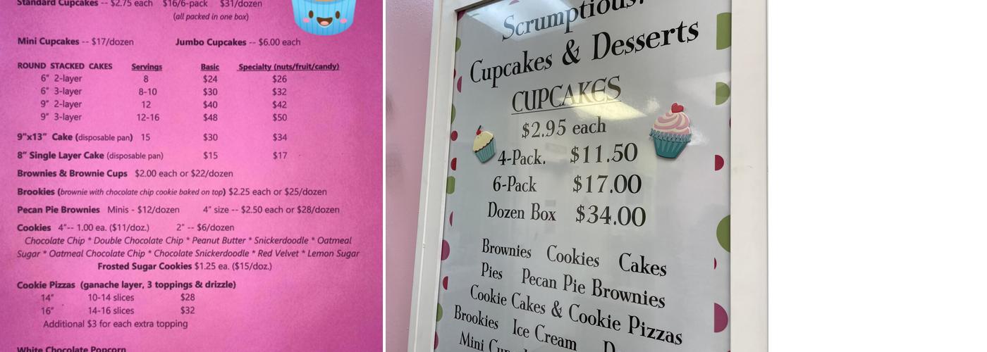 Scrumptious Cupcakes & Desserts Menu