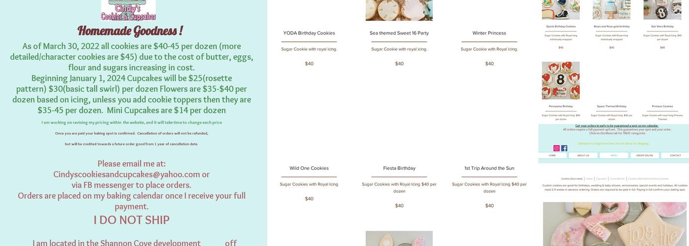 Cindy's Cookies and Cupcakes Menu
