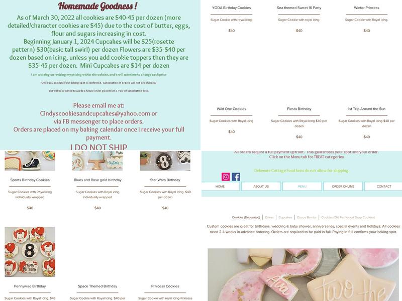 Cindy's Cookies and Cupcakes Menu