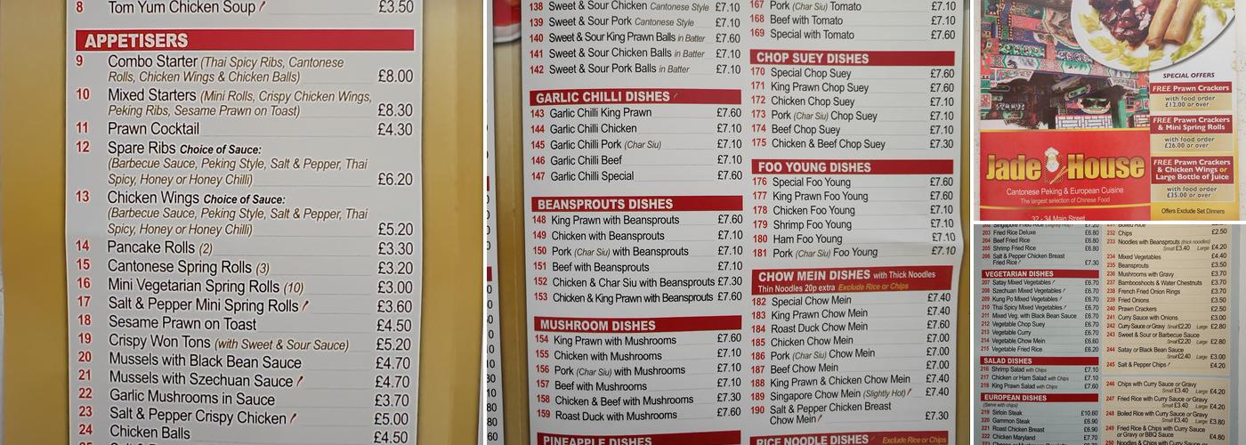Jade House Chinese Takeaway Menu