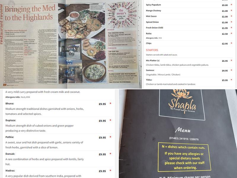 Shapla Restaurant Menu