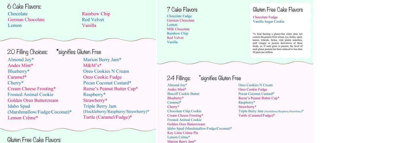 Rexburg Cakes Menu