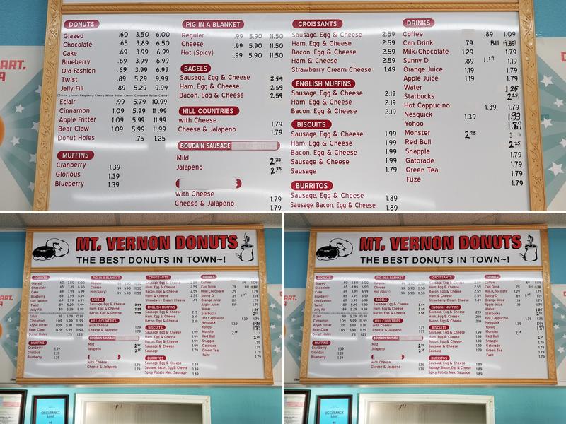 Mt Vernon Donuts Menu