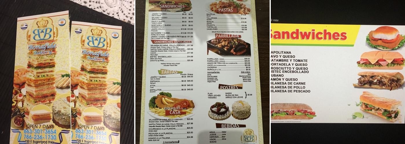 Bonafide Bakery Menu
