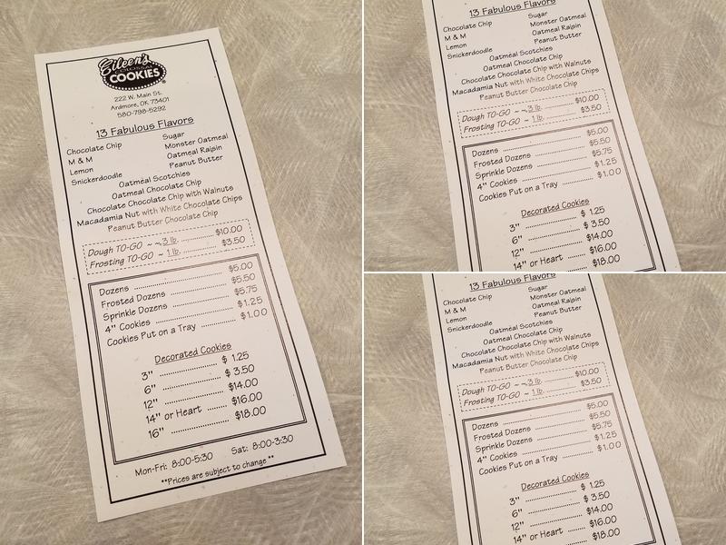 Eileen's Colossal Cookies Menu
