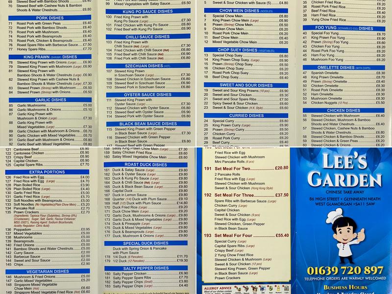 Lee's Garden Menu