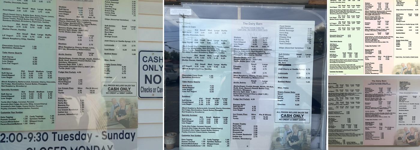 Dairy Barn Menu