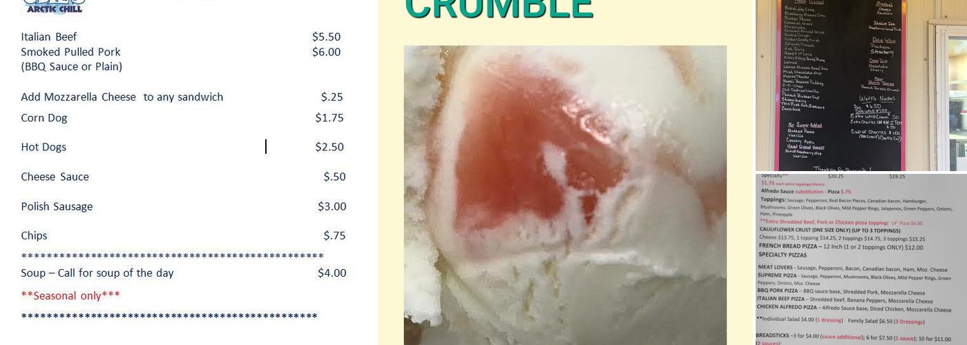 Obie's Arctic Chill Co. Menu