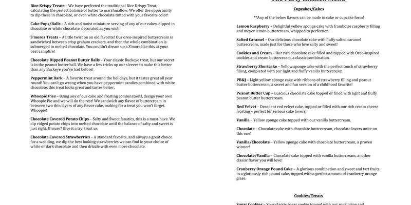The Party Kitchen, LLC Menu