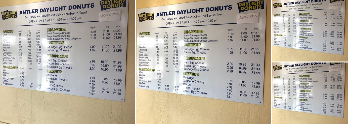 Daylight Donuts Menu