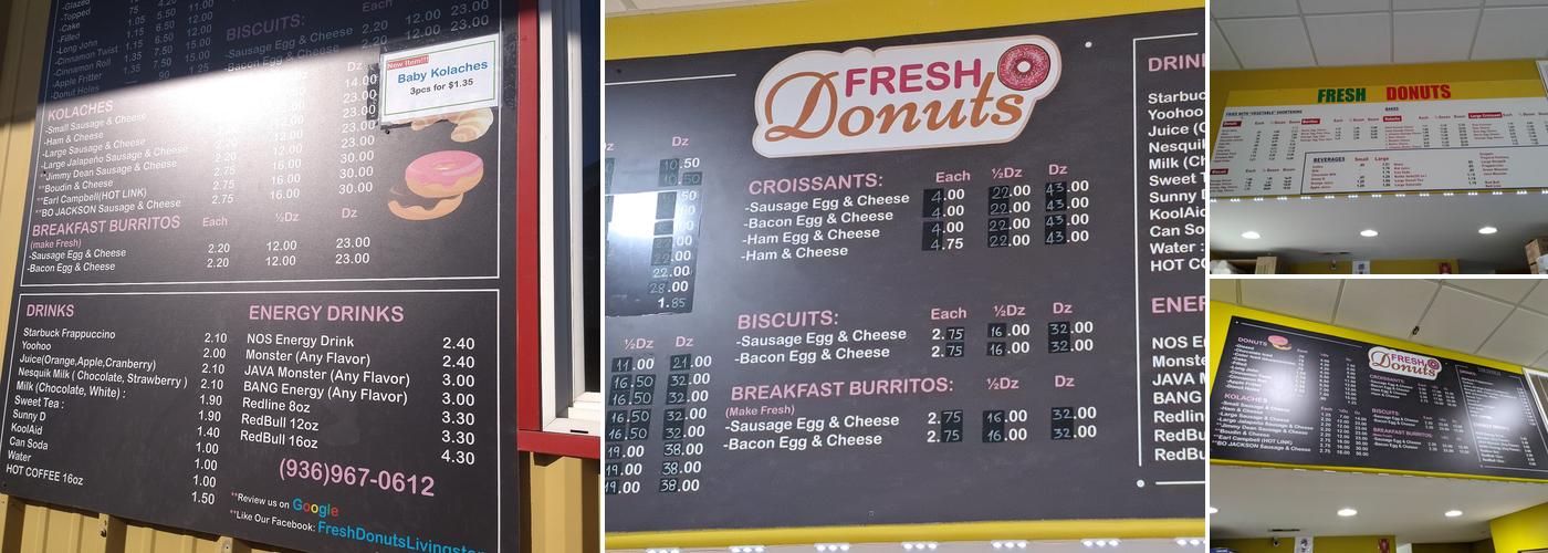 Fresh Donuts Menu