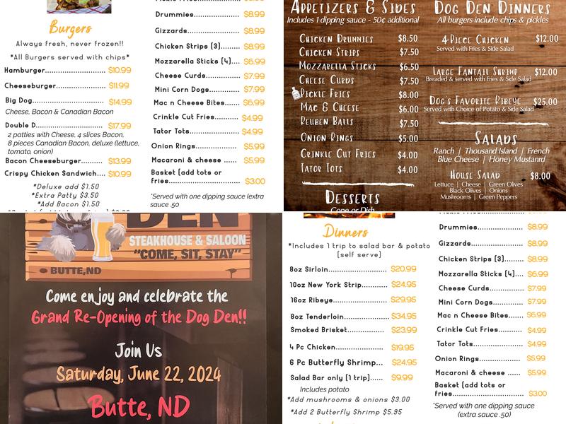 Dog Den Steakhouse & Saloon Menu