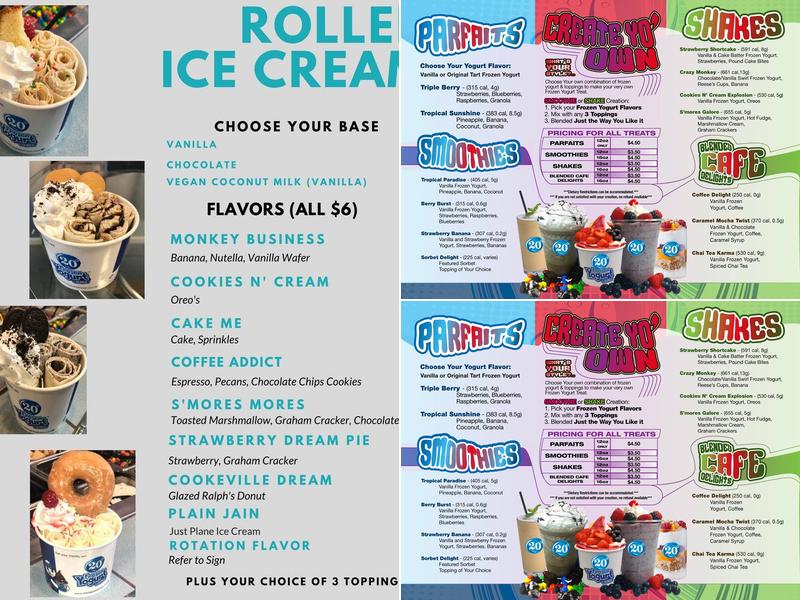20 Degrees Frozen Yogurt Lounge Menu