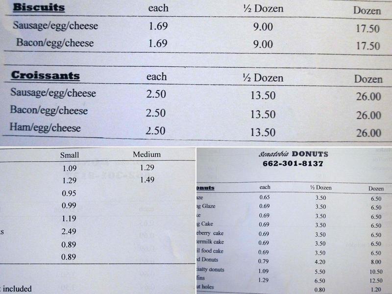 Senatobia Donuts Menu