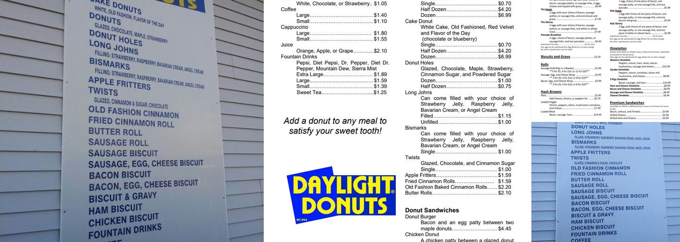 Daylight Donuts Menu