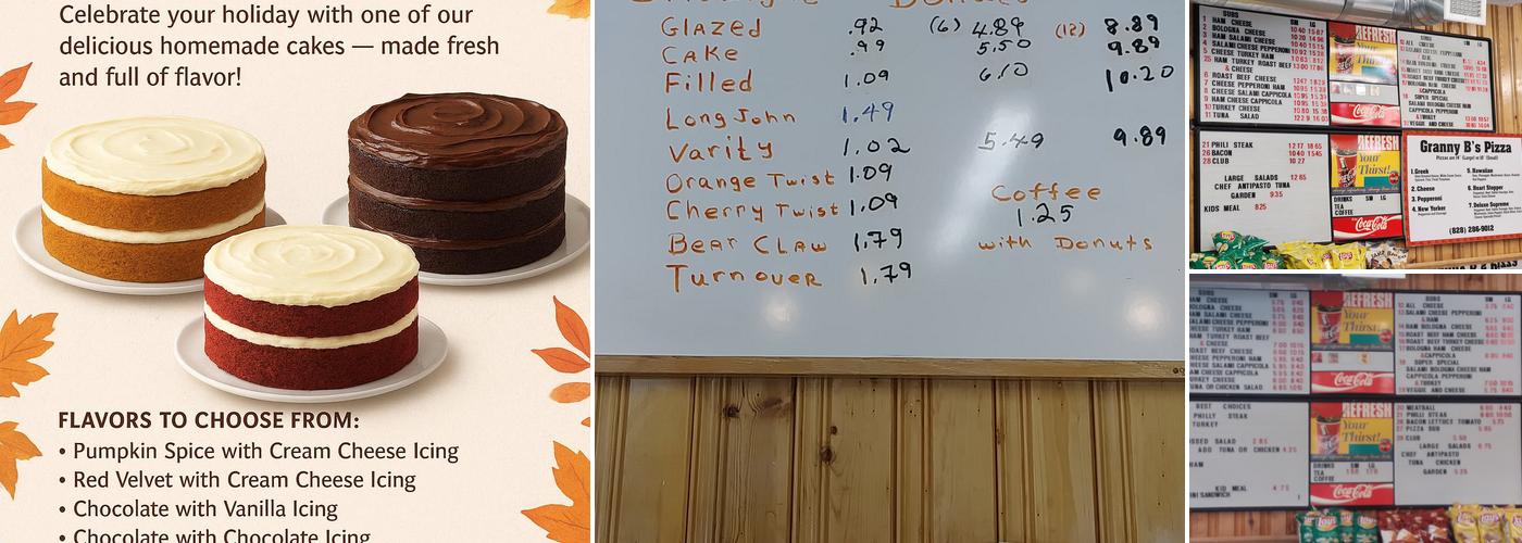 Granny B's Sub Shoppe Bakery Menu