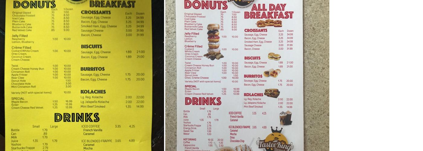 Tastee King Donuts Menu