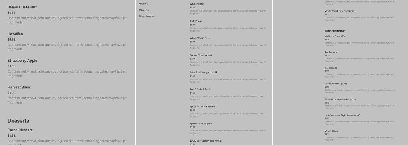 Clark's Bakery Menu