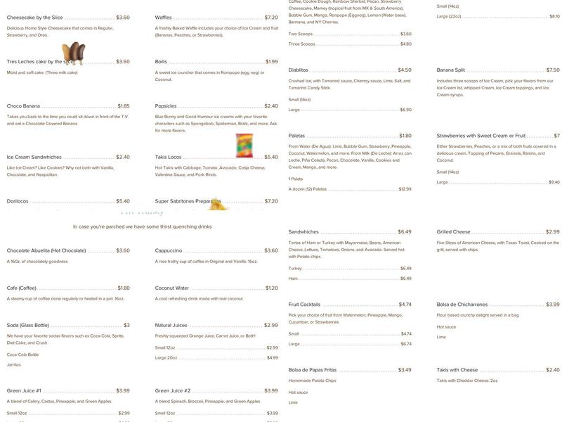 Fruityland Ice Cream Menu