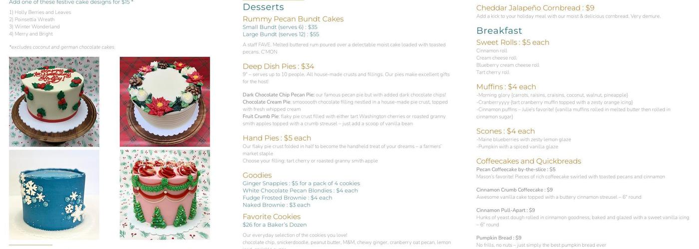 V G's Bakery Menu
