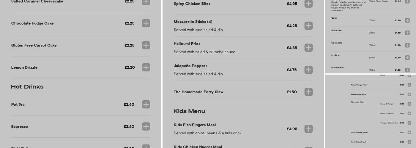 The Forty Twa Cafe Menu