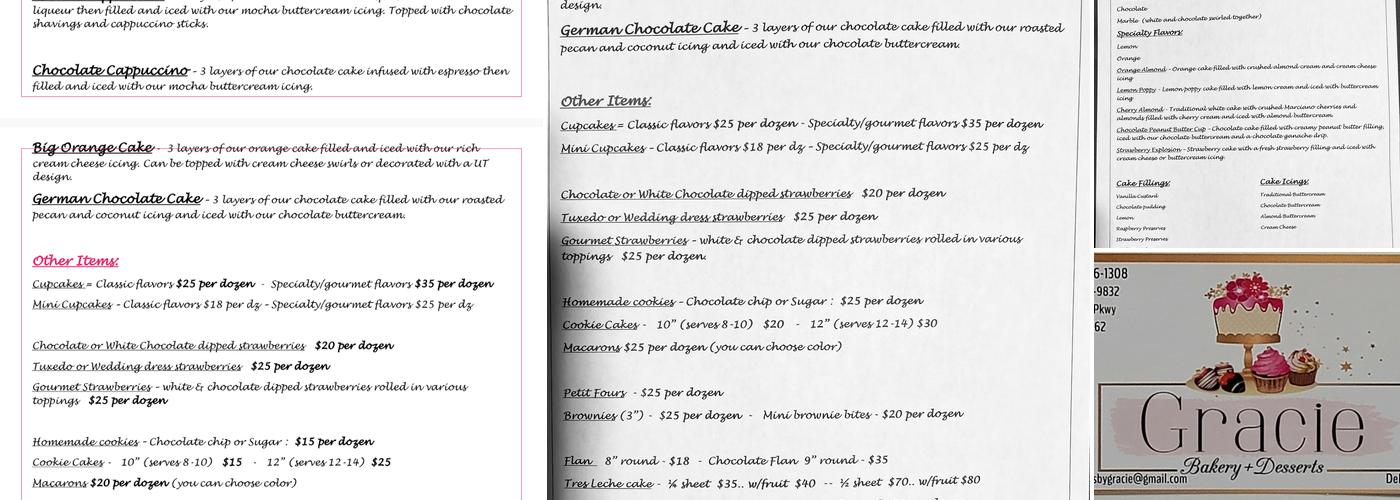 Bakery and Desserts by Gracie Menu