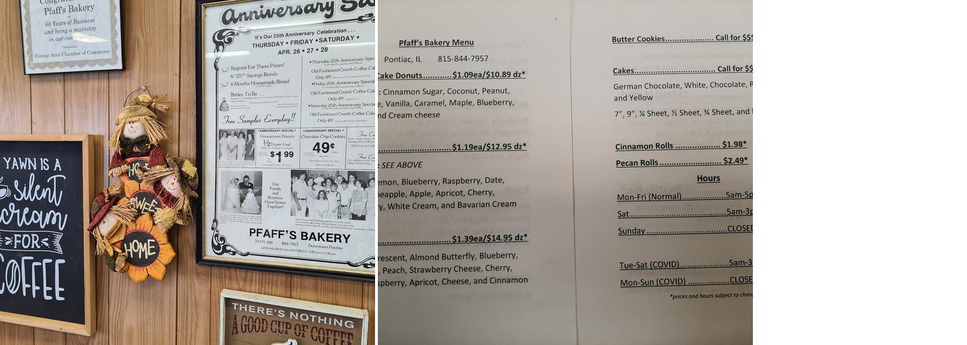 Pfaff's Bakery Menu