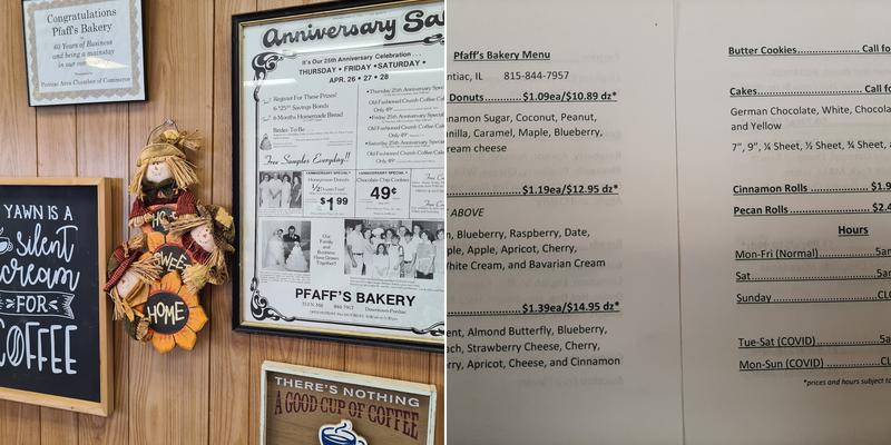 Pfaff's Bakery Menu