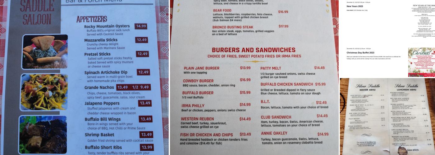 Silver Saddle Saloon Menu
