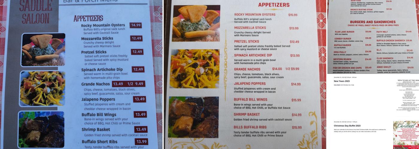Silver Saddle Saloon Menu
