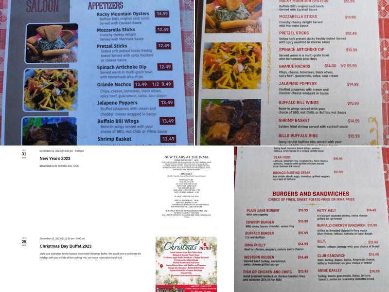 Silver Saddle Saloon Menu