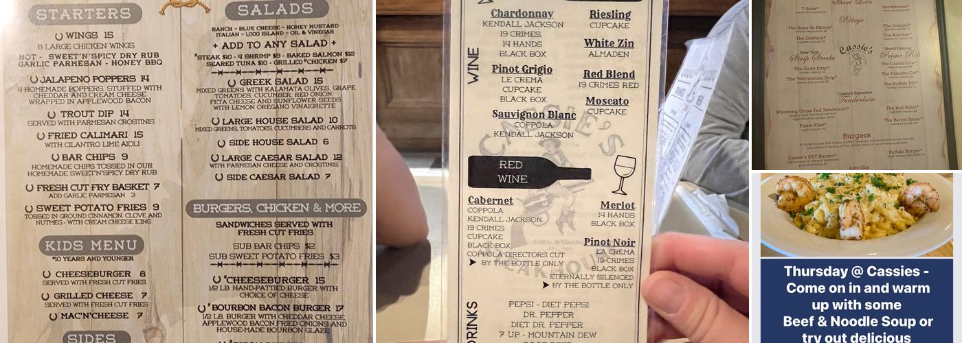 Cassie's Steakhouse Menu