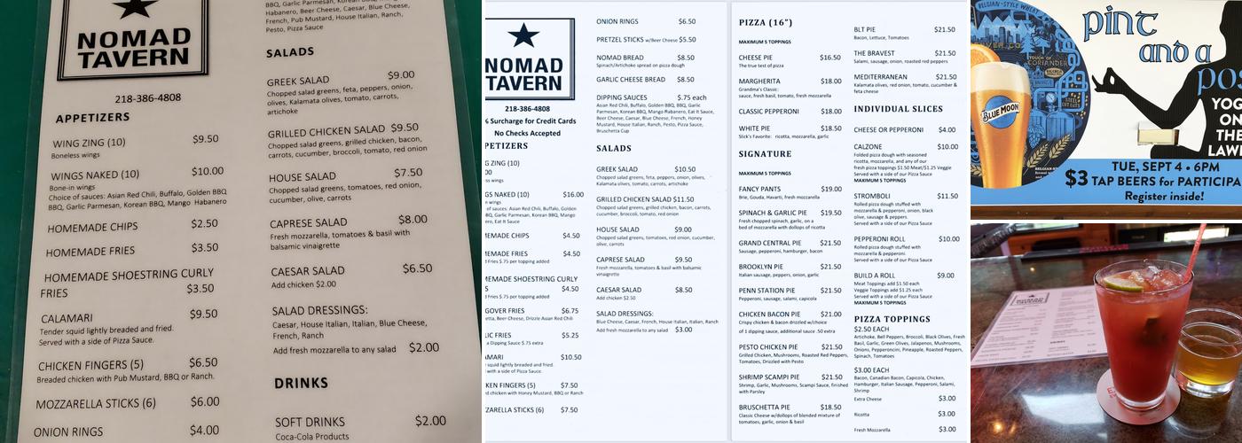 Nomad Tavern Menu
