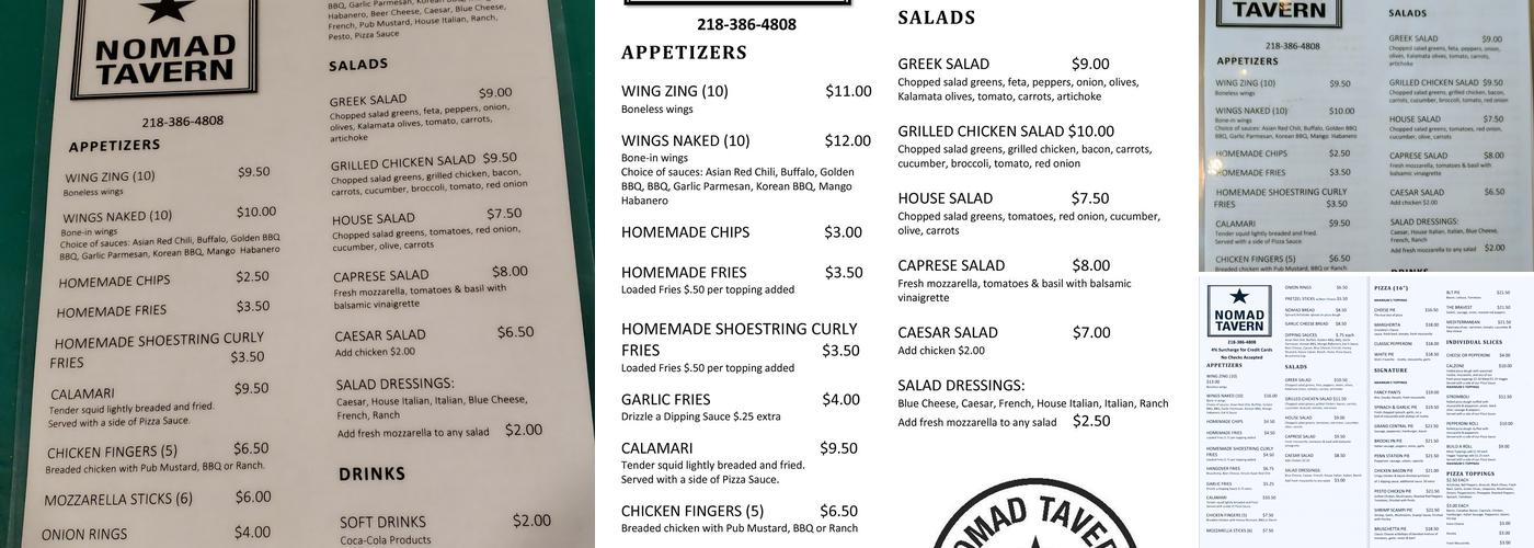 Nomad Tavern Menu
