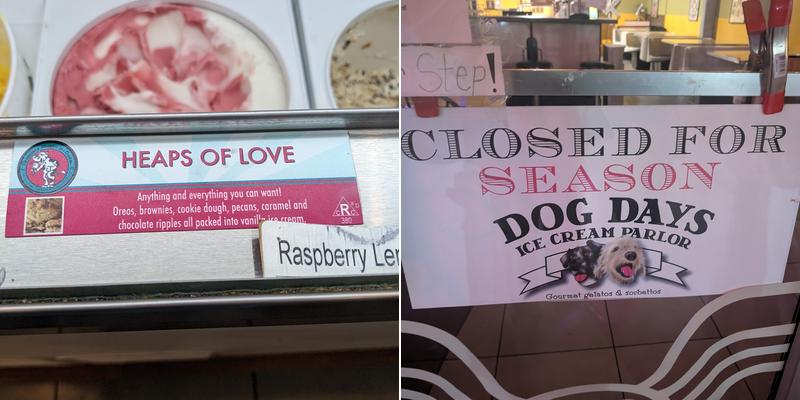 Dog Days Ice Cream Parlor Menu