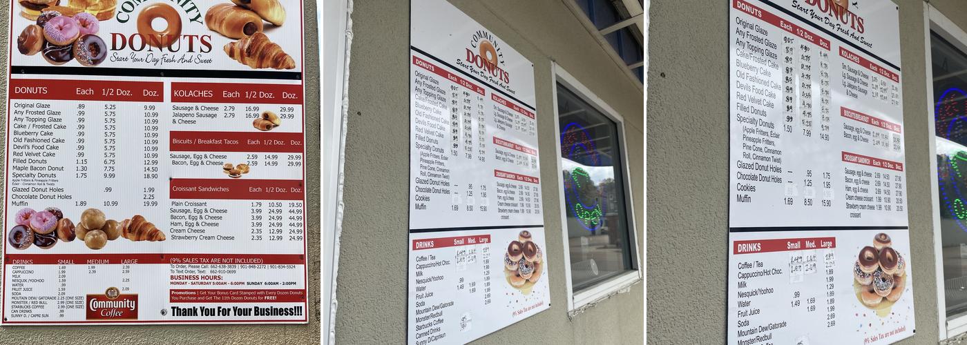 Community Donuts Menu