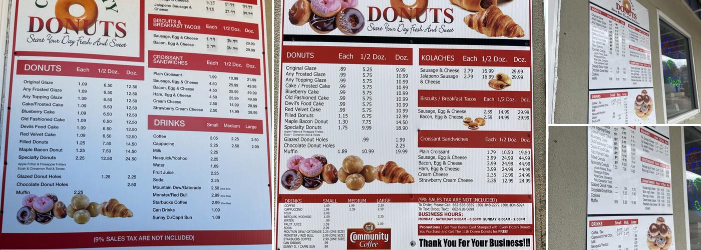 Community Donuts Menu