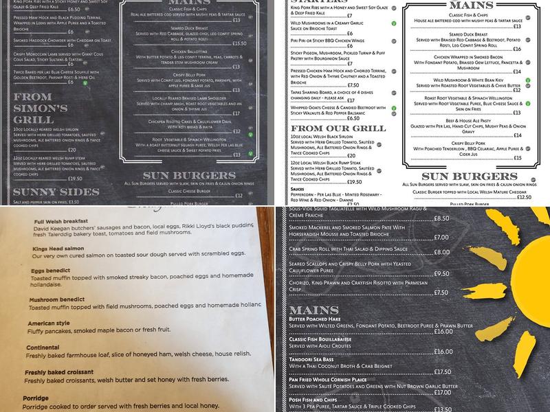 The Sun Hotel Menu