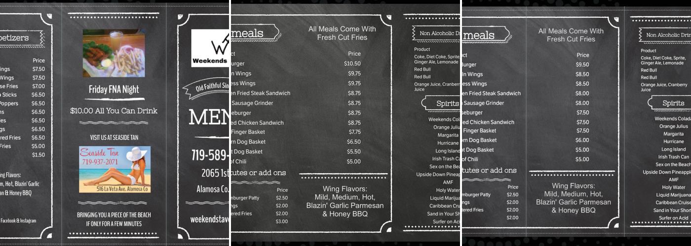 Weekends Tavern Menu