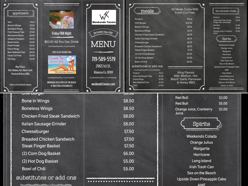 Weekends Tavern Menu
