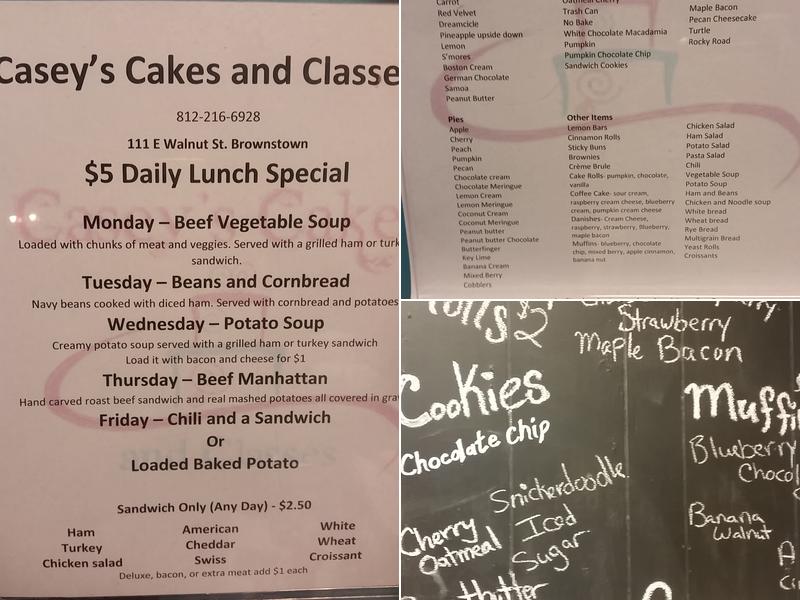 Casey's Cakes And Classes Menu