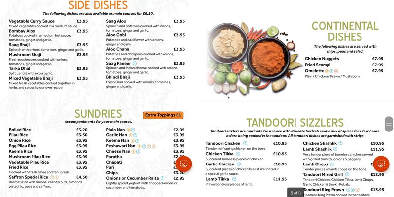 Indian saffron restaurant Menu