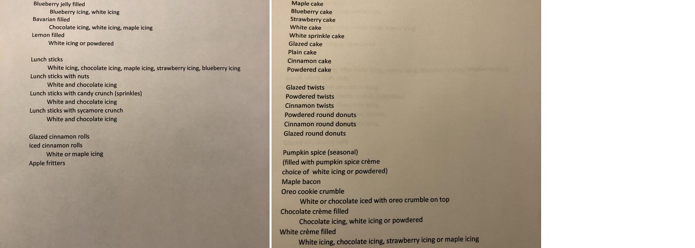 Bolin's Donuts Menu