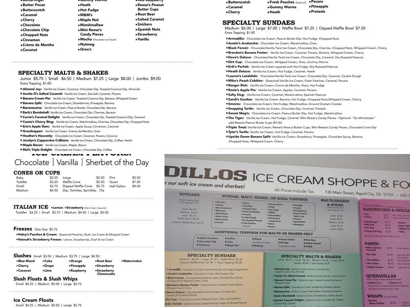 Armadillos Ice Cream Shoppe Menu